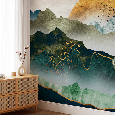 Illustration Green Mountain By Sunset Self Adhesive Wall Mural CCM080