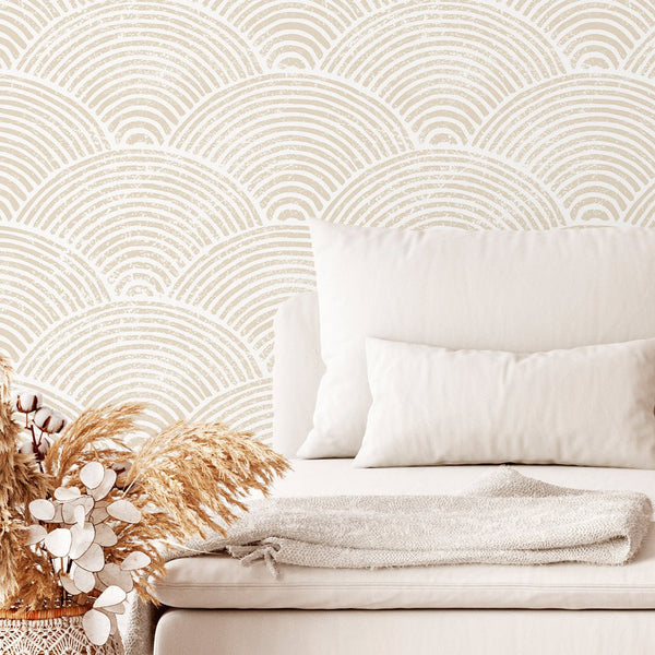 Beige Waves Boho Wallpaper CC284 - CostaCover - Peel and stick Removable Wallpaper - Abstract Beige Gold Stripes Waves Removable Wallpaper - accent wallpaper - adhesive wallpaper