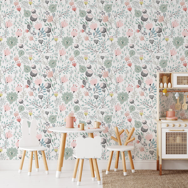 Colorful Boho Floral Wallpaper CC270 - CostaCover - Peel and stick Removable Wallpaper - accent wallpaper - adhesive wallpaper - adhesive wallpaper design