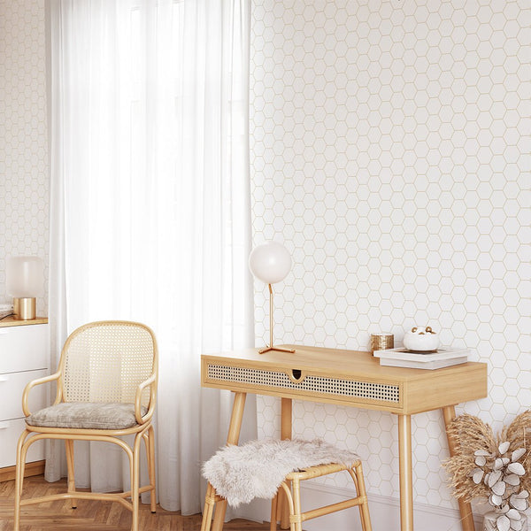 Boho Beige Honeycomb Wallpaper CC222 - CostaCover - Peel and stick Removable Wallpaper - adhesive wallpaper - bathroom wallpaper - bedroom interior