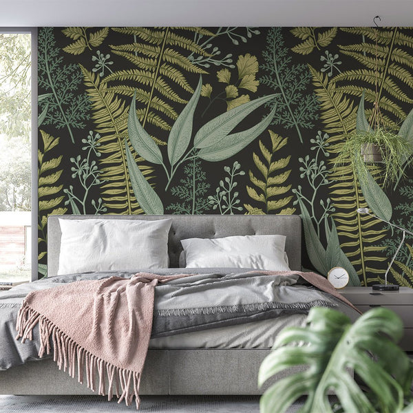 Dark Greenery Fern Wall Mural CCM035 - CostaCover - Peel and stick Removable Wallpaper - accent wallpaper - adhesive wallpaper - adhesive wallpaper design