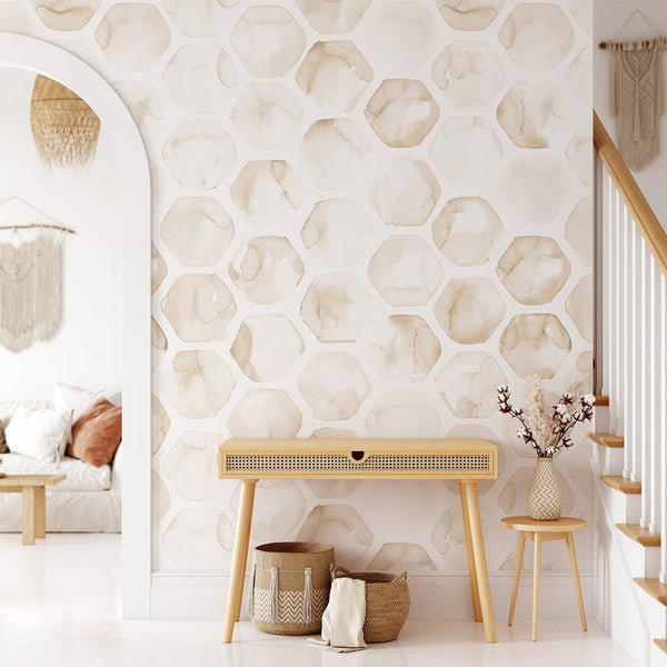 Watercolor Beige Honeycomb Wallpaper CC251 - CostaCover - Peel and stick Removable Wallpaper - 3d wall murals - Abstract - abstract wallpaper
