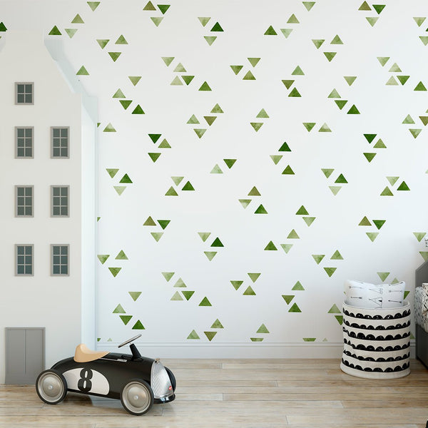 Minimalistic Green Triangle Wallpaper CC263 - CostaCover - Peel and stick Removable Wallpaper - abstract wallpaper - accent wallpaper - adhesive wallpaper