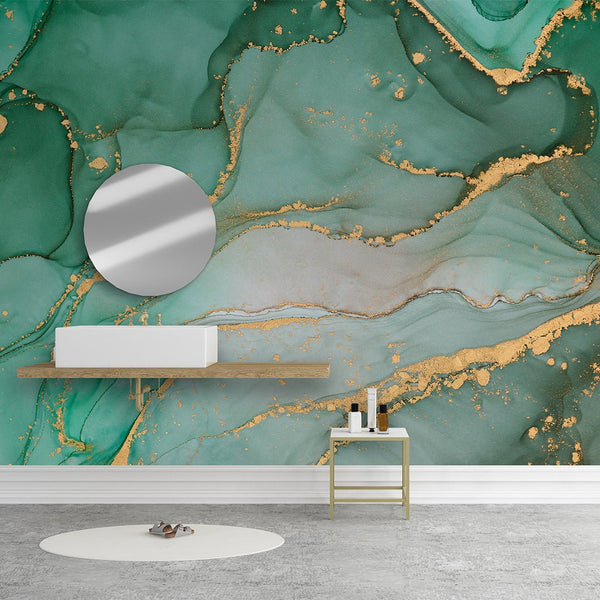 Green Watercolor Ink Wall Mural CCM053 - CostaCover - Peel and stick Removable Wallpaper - 3d wall murals - abstract wall art - abstract wallpaper