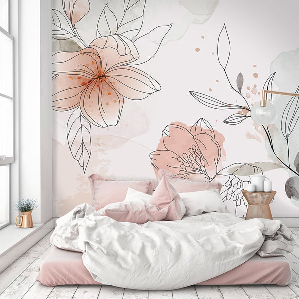 Large Pink Flowers Wall Mural CCM098 - CostaCover - Peel and stick Removable Wallpaper - 3d wall murals - 3d wall painting - abstract lines