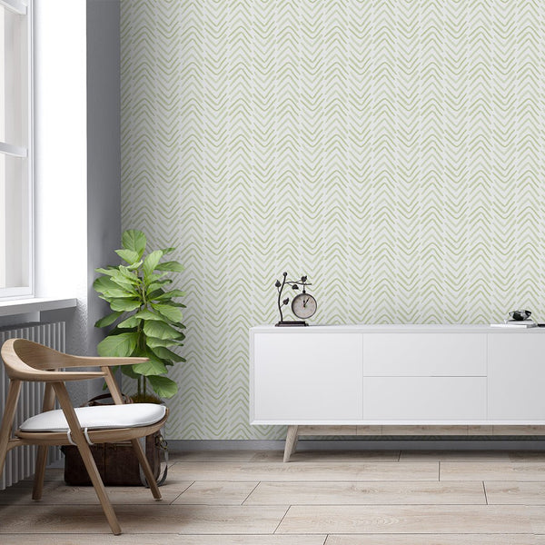 Green Chevron Lines Herringbone Wallpaper CC008 - CostaCover - Peel and stick Removable Wallpaper - Abstract - abstract wallpaper - adhesive wallpaper