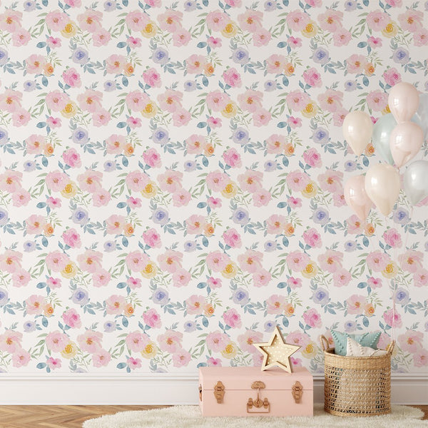 Watercolor Retro Roses Wallpaper CC246 - CostaCover - Peel and stick Removable Wallpaper - 3d wall painting - accent wallpaper - adhesive wallpaper design