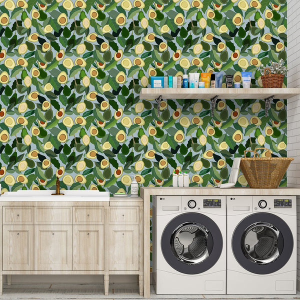 Avocado & Green Leaves Wallpaper CC231 - CostaCover - Peel and stick Removable Wallpaper - accent wallpaper - adhesive wallpaper - Backsplash panels