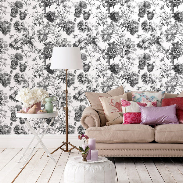 Black & White Flowers Wallpaper CC249