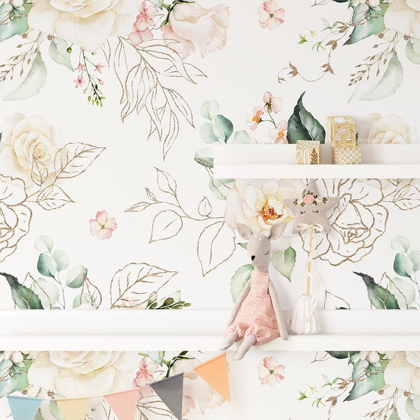 Blush Roses Wallpaper CC243 - CostaCover - Peel and stick Removable Wallpaper - 3d wall murals - accent wallpaper - adhesive wallpaper