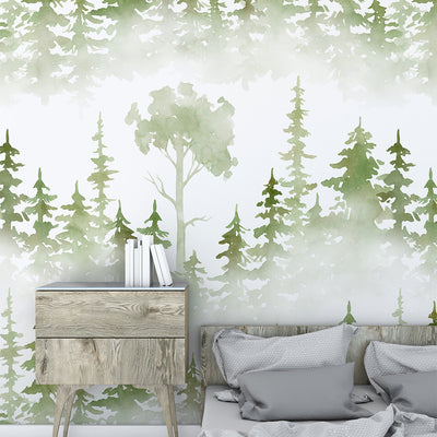 Watercolor Forest Wallpaper Self Adhesive Pine Tree Decor CC261