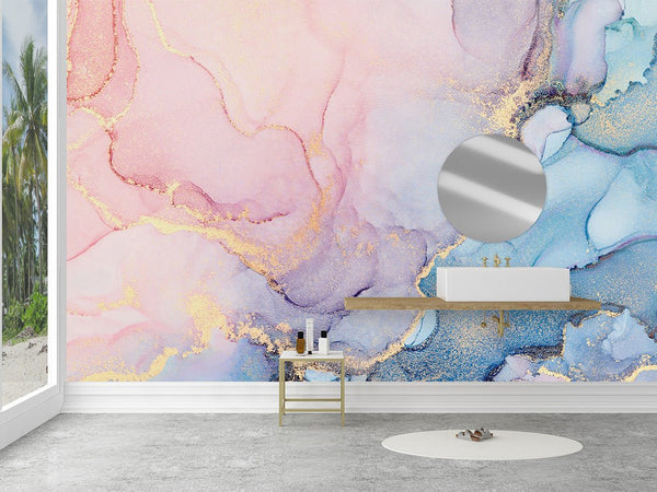 Pink & Blue Watercolor ink Wall Mural CCM015 - CostaCover - Peel and stick Removable Wallpaper - accent wallpaper - adhesive wallpaper - alcohol ink print