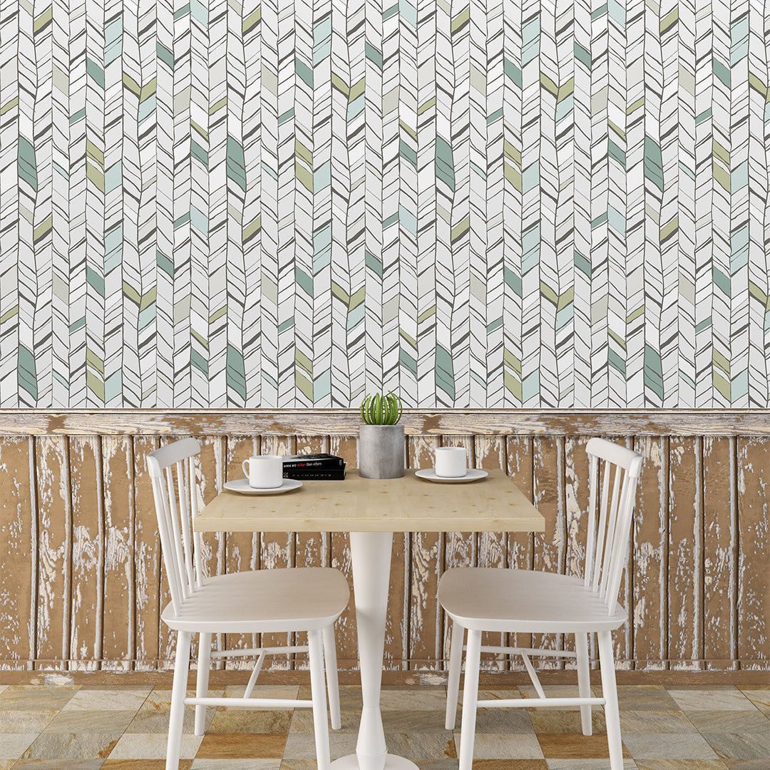 Spoonflower Peel & Stick Removable Wallpaper – Chevron Herringbone Pattern, Gold & White, 24" X 144" Roll