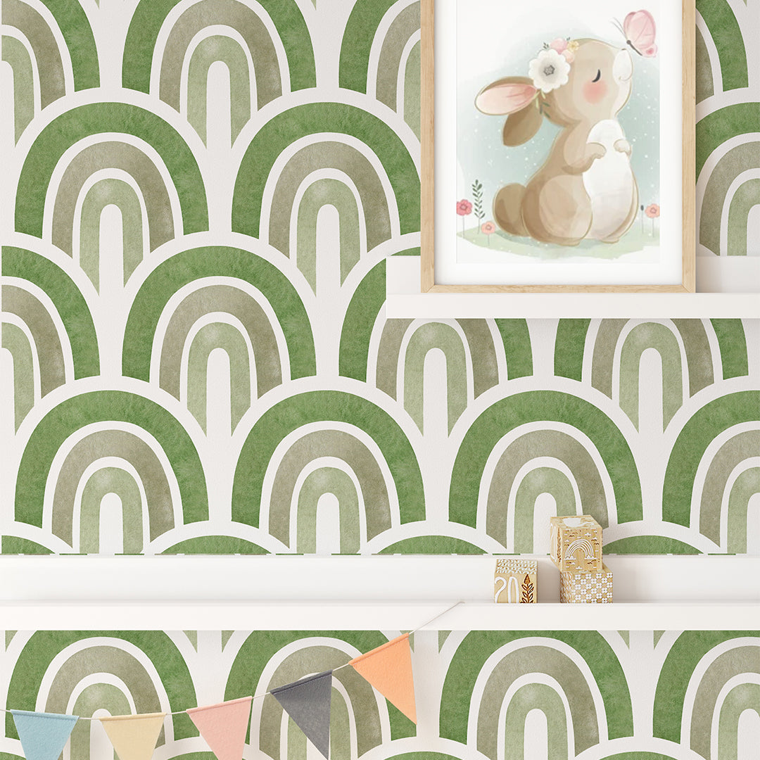 Boho Green Waves Wallpaper CC262