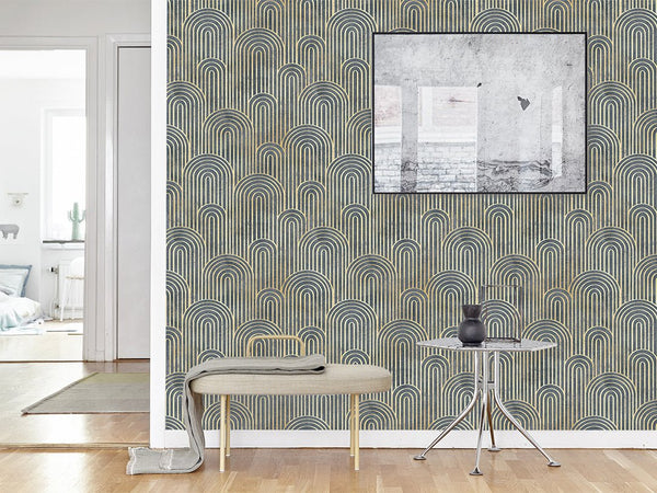 Art Deco Dark Waves Wallpaper CC173 - CostaCover - Peel and stick Removable Wallpaper - 