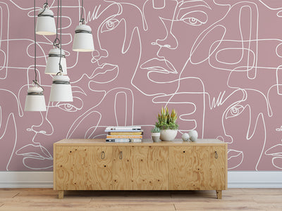 Pink Abstract Female Faces Wall Mural CCM038