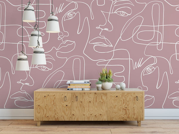 Pink Abstract Female Faces Wall Mural CCM038 - CostaCover - Peel and stick Removable Wallpaper - accent wallpaper - adhesive wallpaper - adhesive wallpaper design