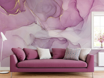 Self Adhesive Watercolor Marble Abstract Alcohol Ink Pink White Paint Wall Mural CCM042