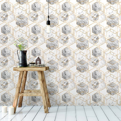 Marble & Gold Honeycomb  Wallpaper CC241