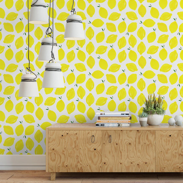 Juicy Yellow Lemons Wallpaper CC010 - CostaCover - Peel and stick Removable Wallpaper - Backsplash panels - bathroom wallpaper - botanical