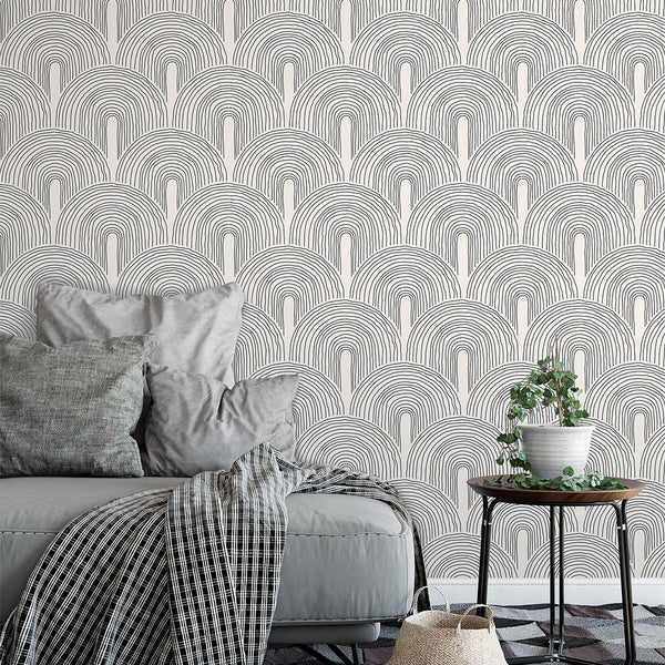 Beige Boho Waves Wallpaper CC180 - CostaCover - Peel and stick Removable Wallpaper - Abstract - Abstract Beige Gold Stripes Waves Removable Wallpaper - Abstract Beige Gold Stripes Waves Removable Wallpaper near me