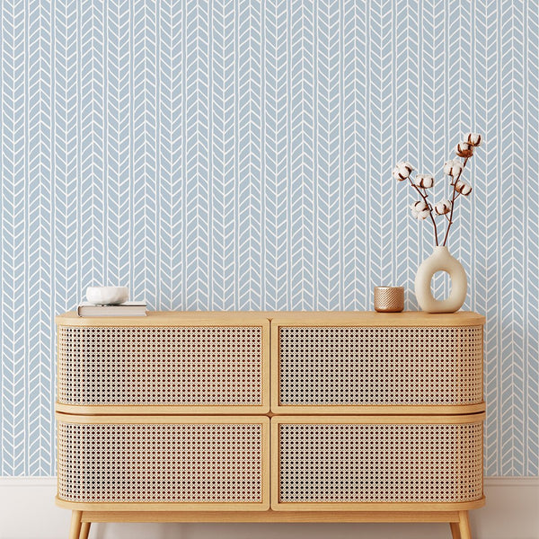 Geometric Blue Chevron Wallpaper CC004 - CostaCover - Peel and stick Removable Wallpaper - bathroom wallpaper - bedroom interior - bold