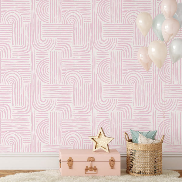 Pink Boho Lines Wallpaper CC277 - CostaCover - Peel and stick Removable Wallpaper - abstract lines - abstract wallpaper - accent wallpaper