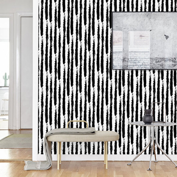 Black & White Stroke Wallpaper CC174 - CostaCover - Peel and stick Removable Wallpaper - abstract wallpaper - adhesive wallpaper - black adhesive wallpaper
