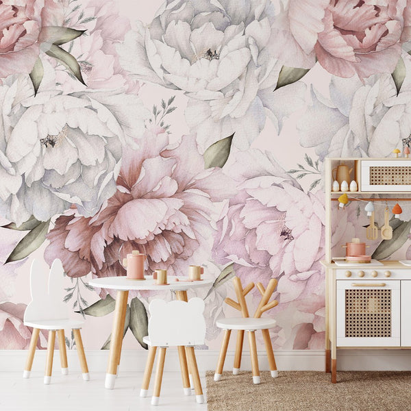 Blush Pink Peony Wall Mural CCM107 - CostaCover - Peel and stick Removable Wallpaper - accent wallpaper - adhesive wallpaper - bathroom wallpaper