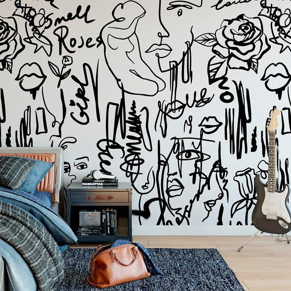 Black & White Abstract Female Wall Mural CCM061 - CostaCover - Peel and stick Removable Wallpaper - Abstract - abstract lines - abstract wall art