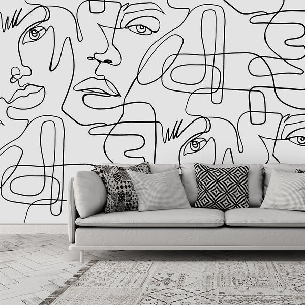 Abstract Female Faces Wall Mural CCM036 - CostaCover - Peel and stick Removable Wallpaper - accent wallpaper - art deco peel and stick wallpaper - Art Deco Removable Wallpaper