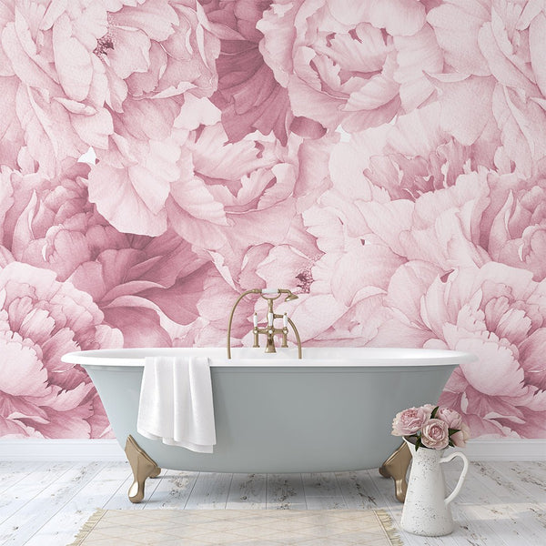 Watercolor Pink Peonies Wall Mural CCM025 - CostaCover - Peel and stick Removable Wallpaper - accent wallpaper - adhesive wallpaper - baby bedroom
