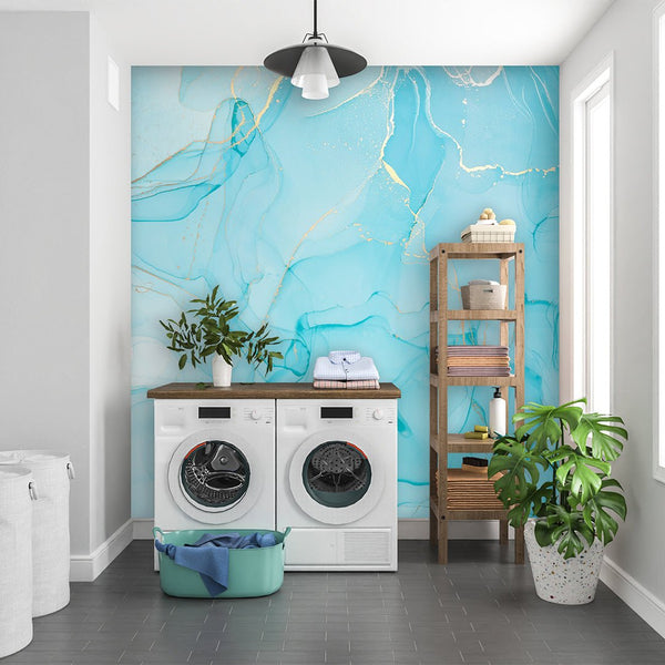 Light Blue Watercolor Ink Wall Mural CCM055 - CostaCover - Peel and stick Removable Wallpaper - 3d wall painting - abstract wallpaper - adhesive wallpaper