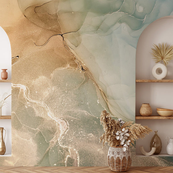 Beige Green Watercolor Ink Wall Mural CCM117 - CostaCover - Peel and stick Removable Wallpaper - watercolorinc - 