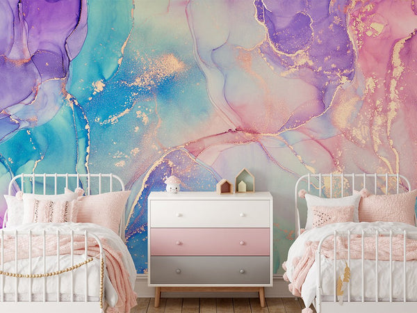 Pink Blue Purple Watercolor ink Wall Mural CCM068 - CostaCover - Peel and stick Removable Wallpaper - 3d wall murals - 3d wall painting - Abstract