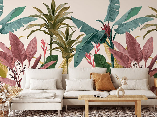 Tropical Banana Leaf Wall Mural CCM076 - CostaCover - Peel and stick Removable Wallpaper - adhesive wallpaper - Banana leaves wallpaper - best removable wallpaper