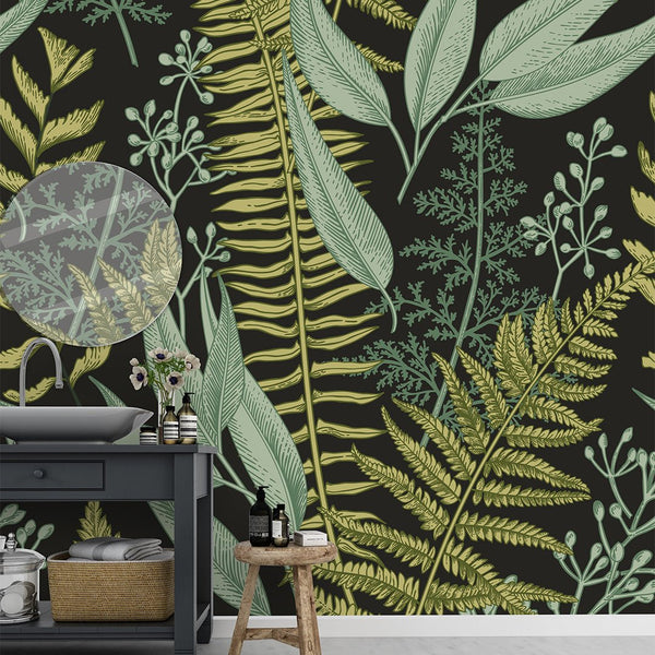 Dark Greenery Fern Wall Mural CCM035 - CostaCover - Peel and stick Removable Wallpaper - accent wallpaper - adhesive wallpaper - adhesive wallpaper design