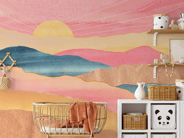 Colorful Mountains & Sunset Wall Mural CCM114 - CostaCover - Peel and stick Removable Wallpaper - abstract wallpaper - accent wallpaper - adhesive wallpaper