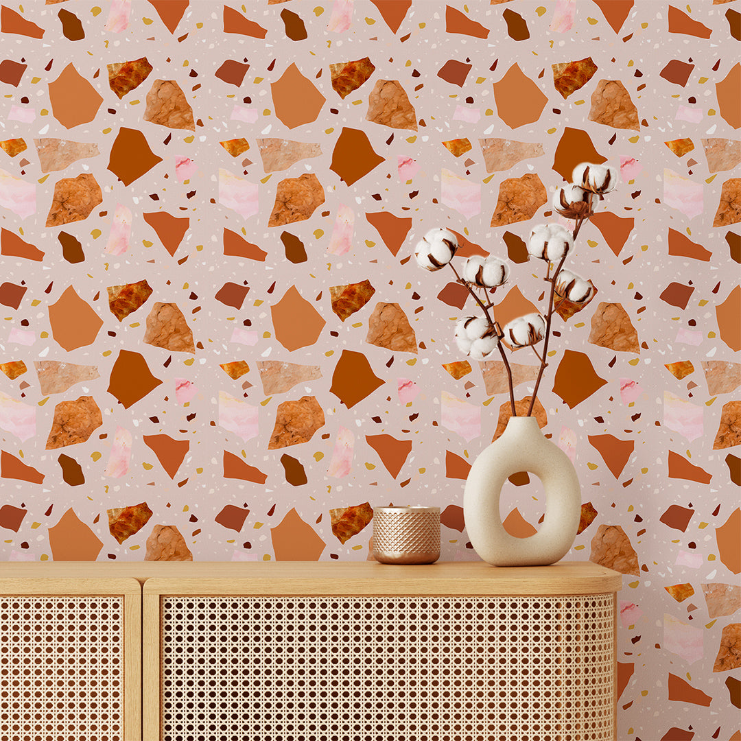 Terracotta & Orange Terrazzo Wallpaper CC267