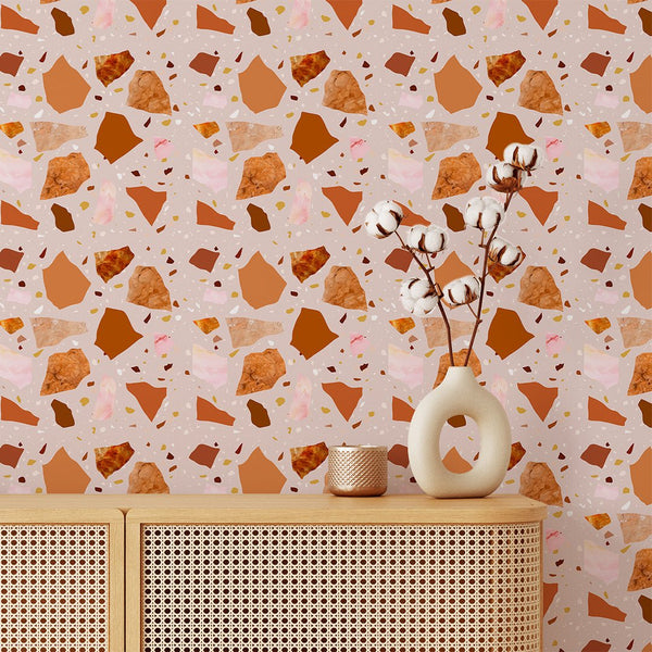 Terracotta & Orange Terrazzo Wallpaper CC267 - CostaCover - Peel and stick Removable Wallpaper - abstract wallpaper - accent wallpaper - adhesive wallpaper