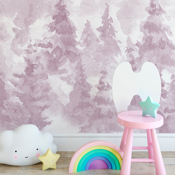 Purple Watercolor Forest Wall Mural CCM112 - CostaCover - Peel and stick Removable Wallpaper - accent wallpaper - adhesive wallpaper - baby wallpaper