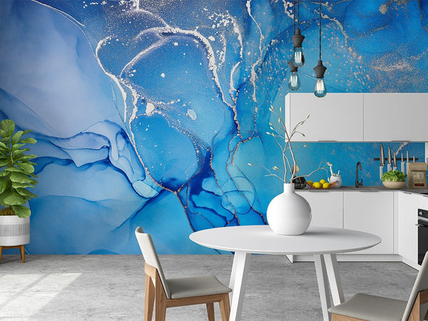 Blue Watercolor ink Wall Mural CCM057 - CostaCover - Peel and stick Removable Wallpaper - 3d wall painting - abstract wall art - abstract wallpaper