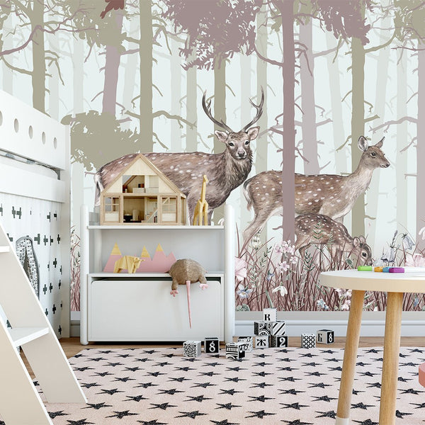 Fairy Forest with Animals Wall Mural CCM018 - CostaCover - Peel and stick Removable Wallpaper - accent wallpaper - baby bedroom - bedroom interior