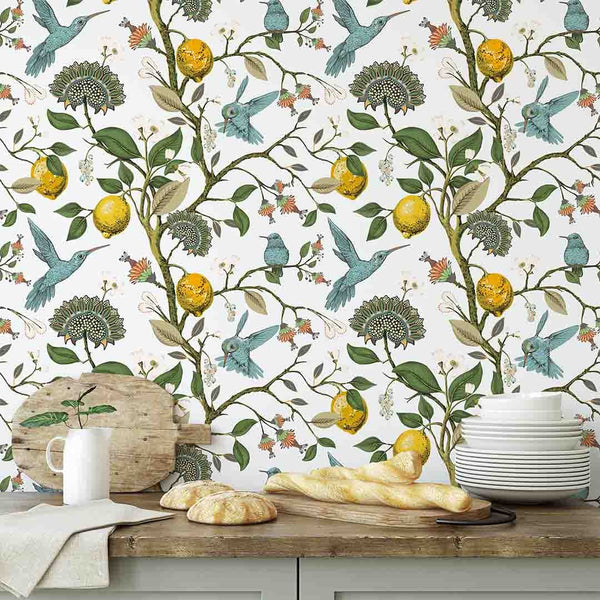 Vintage Birds & Tree Branch Wallpaper CC250 - CostaCover - Peel and stick Removable Wallpaper - 3d wall painting - accent wallpaper - adhesive wallpaper design