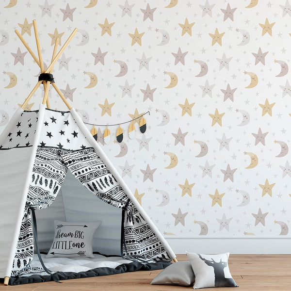 Moon Stars Nursery Wallpaper CC145 - CostaCover-Peel and stick Removable Wallpaper-adhesive wallpaper-baby bedroom-baby wall decor