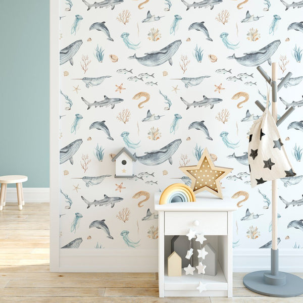 Under Sea Ocean Fish Wallpaper CC050 - CostaCover - Peel and stick Removable Wallpaper - accent wallpaper - adhesive wallpaper - adhesive wallpaper design