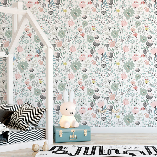 Colorful Boho Floral Wallpaper CC270 - CostaCover - Peel and stick Removable Wallpaper - accent wallpaper - adhesive wallpaper - adhesive wallpaper design