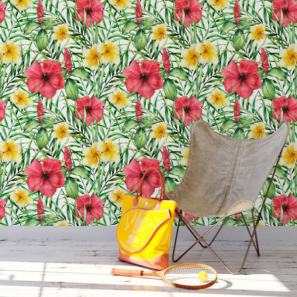 Tropical Colorful Flowers Wallpaper CC038 - CostaCover - Peel and stick Removable Wallpaper - accent wallpaper - adhesive wallpaper - bathroom wallpaper