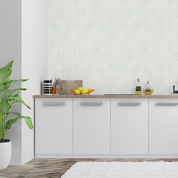 Geometric Green Leaves Wallpaper CC218 - CostaCover - Peel and stick Removable Wallpaper - Abstract - abstract wallpaper - adhesive wallpaper
