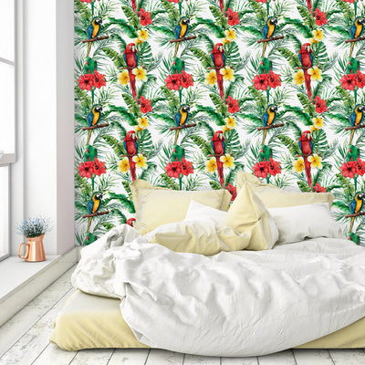 Tropical Parrots & Flowers Wallpaper CC041